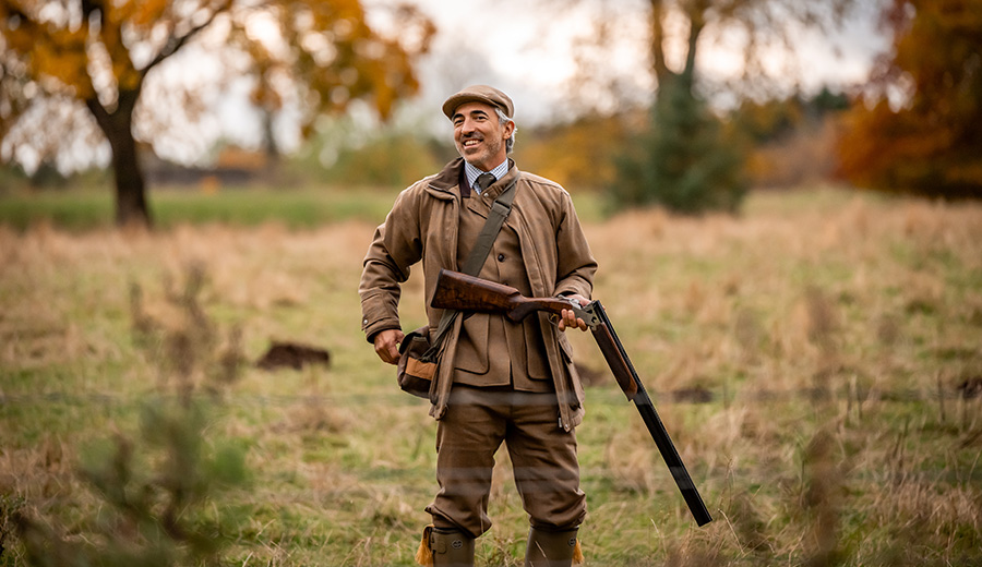 Traditional driven shooting attire of tweeds. Craigsanquhar Estate